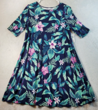 Old Navy Fit &amp; Flare Dress Womens Size Medium Multi Floral 3/4 Sleeve Round Neck - £13.34 GBP