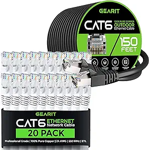 GearIT 20Pack 10ft Cat6 Ethernet Cable &amp; 150ft Cat6 Cable - $244.99