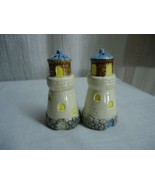 g162 Ceramic Nautical Lighthouse Salt &amp; Pepper Shaker Blue Yellow Displa... - £6.32 GBP