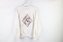 Vtg 90s Streetwear Mens Medium Distressed Spell Out AJs Jeans Sweatshirt White - £31.61 GBP