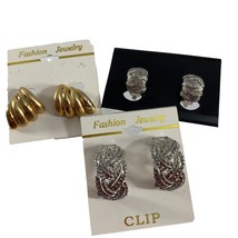 Lot of 3 Clip on Earrings Gold Tone Silver Tone Textured Ornate Dressy - £11.74 GBP