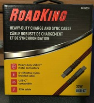 RoadKing 6 ft. Heavy-Duty 33W Red&amp;Black USB-C to USB-C Charge &amp; Sync Cable (Red) - £7.51 GBP