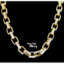 9mm Iced CZ Square Rolo Link 14k Gold Plated 16&quot;-30&quot; Hip Hop Necklace Jewelry - £8.32 GBP+