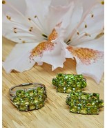 Natural Peridot 14K White Gold on 925 Sterling Silver Earrings/Ring Sz 6.75 - $69.78