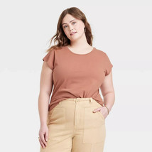 Universal Thread Women&#39;s Fitted Short Sleeve T-Shirt Brown Size XXL - £8.45 GBP