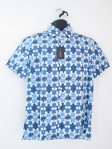 GHINEA Made In Italy Men’s Blue Floral Hawaiian Short Sleeve Shirt Size L-50 - £18.95 GBP