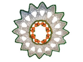 Handmade Crochet Doily Fall Halloween Pumpkins Sunflower 22&quot; Green Orange Beige - £11.14 GBP