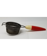 Handheld Metal Strainer Red White Plastic Handle MCM Sieve Vintage 1960s - £12.22 GBP