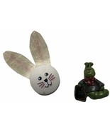 Resin Bookworm Pin &amp; Wooden Bunny Face Brooch Lot of 2 Vintage Costume J... - £11.07 GBP