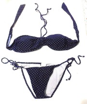 In Gear Navy with White Polka Dots Halter Bikini Swimsuit Size Medium - $35.99