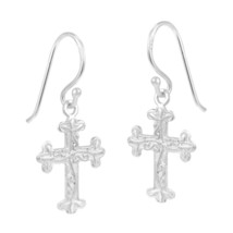 Wrapped in Faith Floral Vines Cross Sterling Silver Dangle Earrings - £13.68 GBP