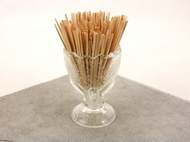 Glass Toothpick Holder/Egg Cup, Open Wing Bird, Sawtooth Rim, Textured, #TPK-431 - £15.62 GBP