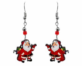 Santa Claus Christmas Themed Graphic Dangle Earrings - Womens Fashion Handmade J - £11.83 GBP