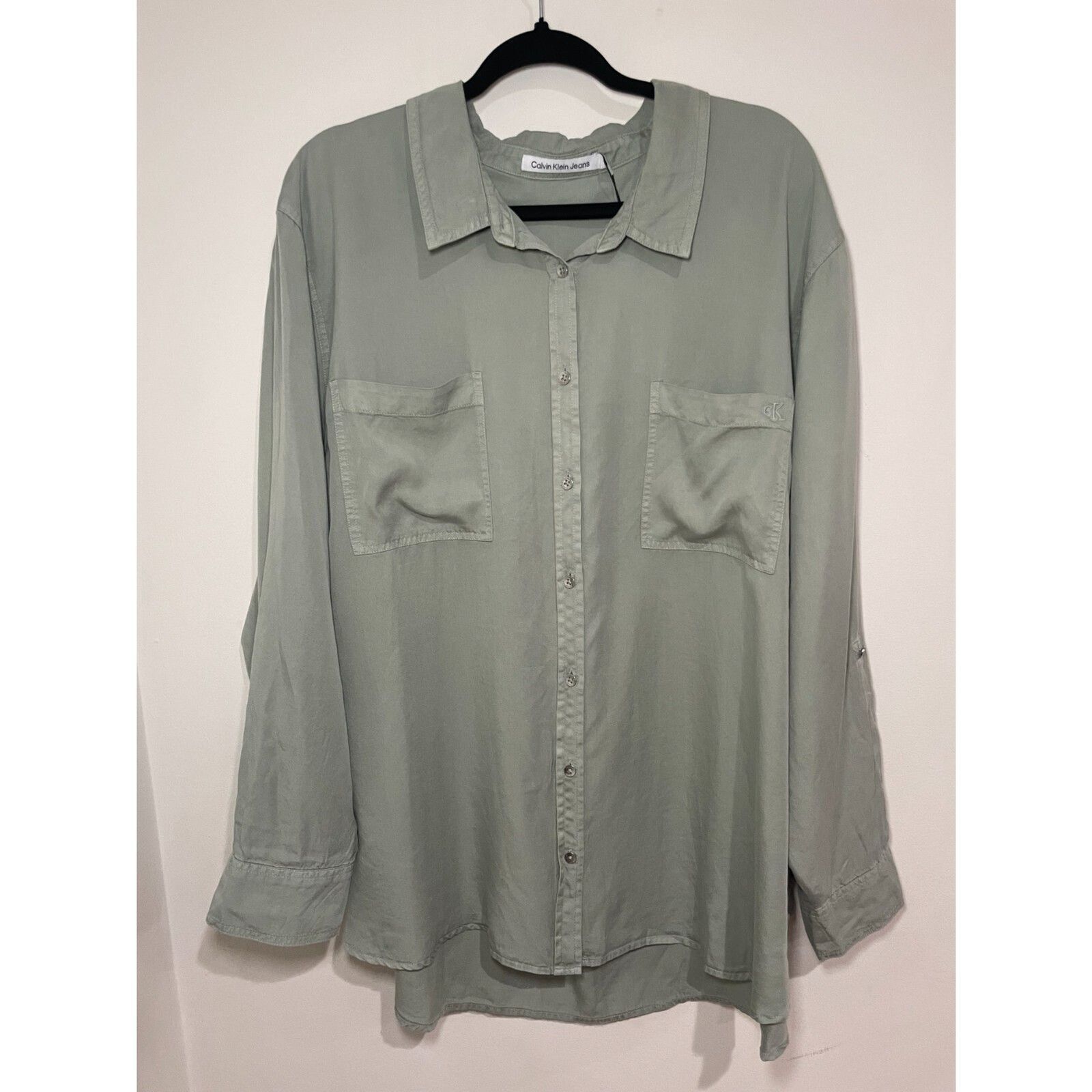 Calvin Klein Jeans Front Button Blouse Soft Grey Green Plus Size 3x Soft... - $31.66
