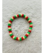 Red, green, and tan clay bead bracelet. For children. - $7.00
