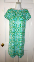 NWT TALBOTS GREEN, BLUE AND WHITE MEDALLIONS SHORT SLEEVE DRESS SMALL - $1,140.26 MXN