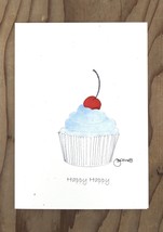 Light Blue Frosting Cupcake w/ Red Cherry Greeting Card - £11.09 GBP