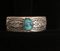 Navajo Blackgoat Sterling Silver &amp; Turquoise Cuff Bracelet Signed Blkgt Sterling - £177.50 GBP