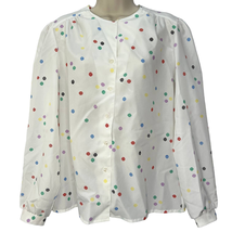 Vintage Lady Arrow Mistique Long Sleeve Blouse White Multi Dots 80s Size M  - $29.65
