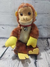 Vintage 8” Monkey w/ Bell Brown Plush Made in Japan 1960s Hanging Stuffed Animal - $24.70