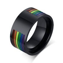 New Fashion 316L Stainless Steel Enamel Rainbow LGBT Pride Ring Lesbian Gay Wedd - £11.27 GBP