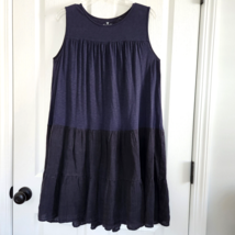 Velvet by Graham &amp; Spencer Charlotte Tiered Dress M Cotton Linen Navy Dr... - $33.95