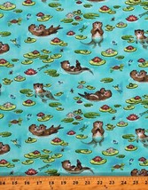 Cotton River Romp Otters Lily Pads Frogs Rivers Fabric Print by the Yard D372.60 - $14.95