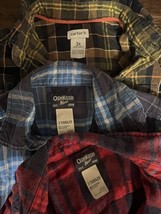 Lot 3 Button Front Flannel Shirts Size 3T Carters Elbow Patches Osh Kosh Cotton - $7.60