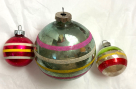 Mercury Glass Striped Globe Christmas Ornaments set of 3 USA Vintage - £12.01 GBP
