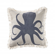 18&quot; X 18&quot; Cream And Charcoal Navy 100% Cotton Coastal Zippered Pillow - £41.87 GBP
