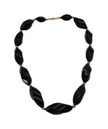Vintage Signed TRIFARI Black Lucite Swirling Beaded Necklace Gold Tone S... - £11.02 GBP