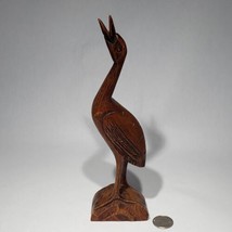 Hand Carved Wooden Crane Egret Heron Shore Bird 9.5&quot; Statue Sculpture Figurine - £22.77 GBP