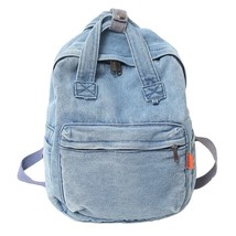 Casual denim student bag  Portable multi-functional travel backpack  Light blue  - £52.03 GBP