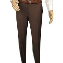 Men's MONO Turkey Slacks 100% Wool Plain Front Slim Fit 2502-12 Coco Brown image 4
