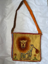 Embroidered Cat lion Theme Tote Yellow Messenger Handmade Purse Handbag - $29.69