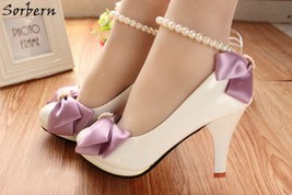 Citron Purple Wedding Shoes For Bridesmaid Girls Bridal Shoes Kitten Heel Shoes  - £37.96 GBP