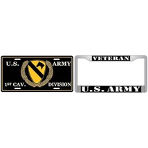 Army License Plate USA U.S. 1st Cavalry Division &amp; Veteran Auto Chrome Frame - £22.96 GBP