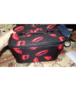 Red Lips Kisses Travel Case Makeup Bag  RED Black Mirror Zip Pockets Handle - $33.38