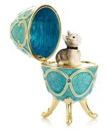 Keren Kopal Egg with Cat Trinket box Decorated with Austrian Crystals - $102.42