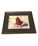 Vintage Signed Phil Rusten Photograph Winter Cardinal - Matted &amp; Wood Fr... - $49.49