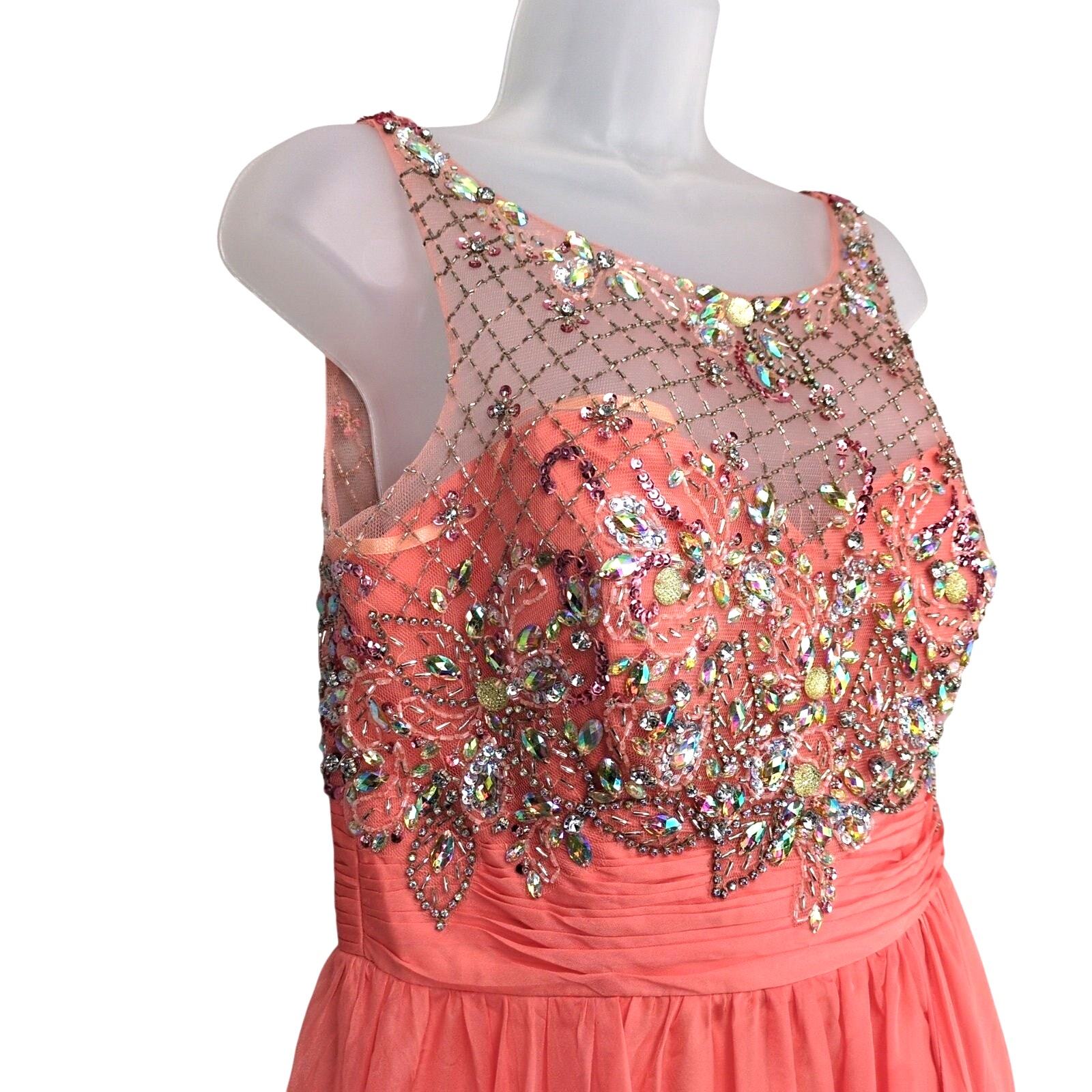 Vtg May Queen Sz 10 Rhinestone Beaded Sleeveless Sheer Maxi Dress HoCo Prom Glam Item image 2