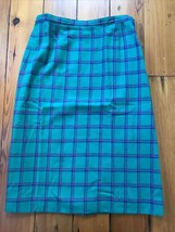 Vintage Pendleton Wool Teal Fuchsia Tartan Palid Windowpane Pencil Skirt 30&quot; S - £29.63 GBP