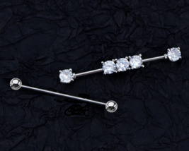 Industrial Barbell Ring Spencers Pierced Nation Cubic Zirconia Solid Earring 14G - £11.30 GBP