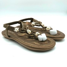 Siketu Womens Sandals Thong Rhinestones Faux Pearl Bronze Slip On Size 3... - £15.15 GBP