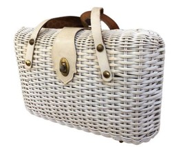 Vintage White Woven Basket Purse  Handbag by Forsum Hong Kong - £18.10 GBP