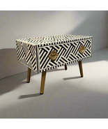 Heritage inlay optical pattern one drawer bedside / nightstand / side table - $15,354.68 MXN