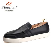 2022 New Design Genuine Leather Men Sneakers Handcrafted Penny Loafers With Whit - £194.08 GBP