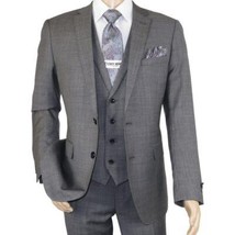 Men's Apollo King 3 piece Vested Business Suit Vested SL203 Gray Textured image 2