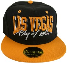 Las Vegas Men&#39;s Adjustable Snapback Baseball Cap Script Under Bill Black/Orange - £12.04 GBP