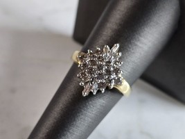 Womens Vintage Estate 10K Yellow Gold Diamond Cluster Ring 4.1g E7564 - £291.94 GBP